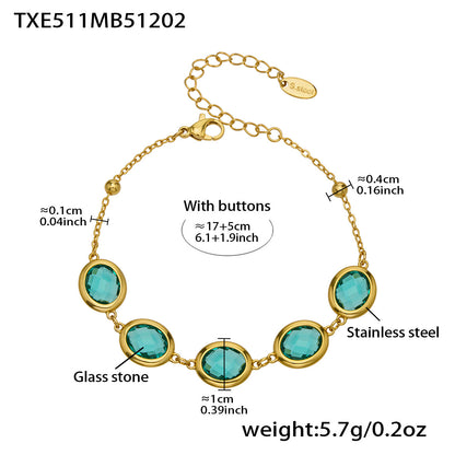 Candy Color Oval Glass Stone Necklace, Bracelet & Earrings Set – Stainless Steel | Fashion Jewelry | Colorful Minimalist Accessories