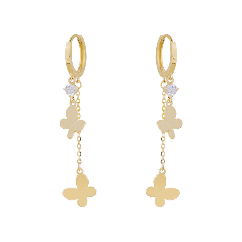 14K Solid Gold Butterfly Tassel Piercing Earrings – Dangle Studs for Helix, Cartilage & Lobe (Pair)