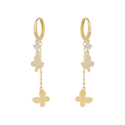 14K Solid Gold Butterfly Tassel Piercing Earrings – Dangle Studs for Helix, Cartilage & Lobe (Pair)