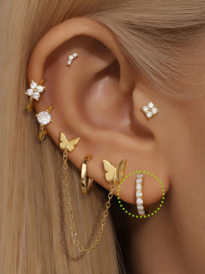 14K Gold Inlaid Zircon Stud Earrings – Refined Sparkle for Piercing Stacks