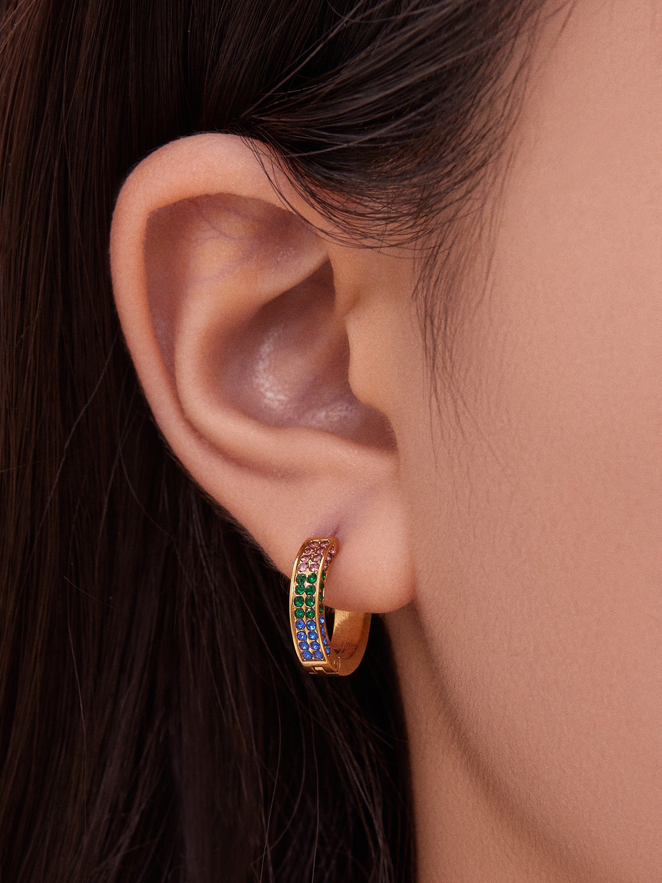 Stainless Steel U-Shaped Zircon Earrings – Colorful High-End Fashion Jewelry Hoop Set