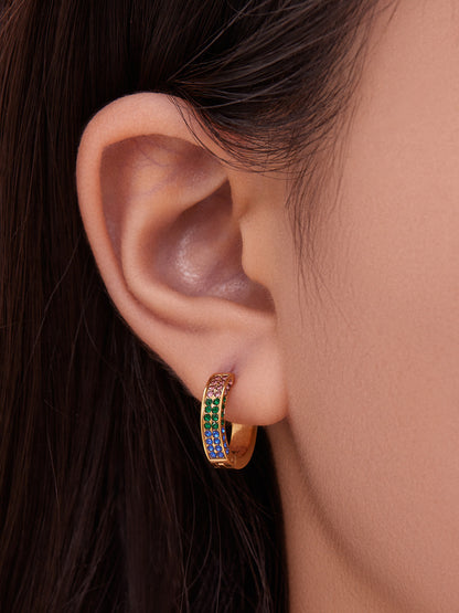 Stainless Steel U-Shaped Zircon Earrings – Colorful High-End Fashion Jewelry Hoop Set