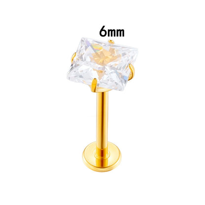 G23/F136 Titanium CZ Internally Threaded Flat-Back Cartilage Stud Earrings – Square, Round Series