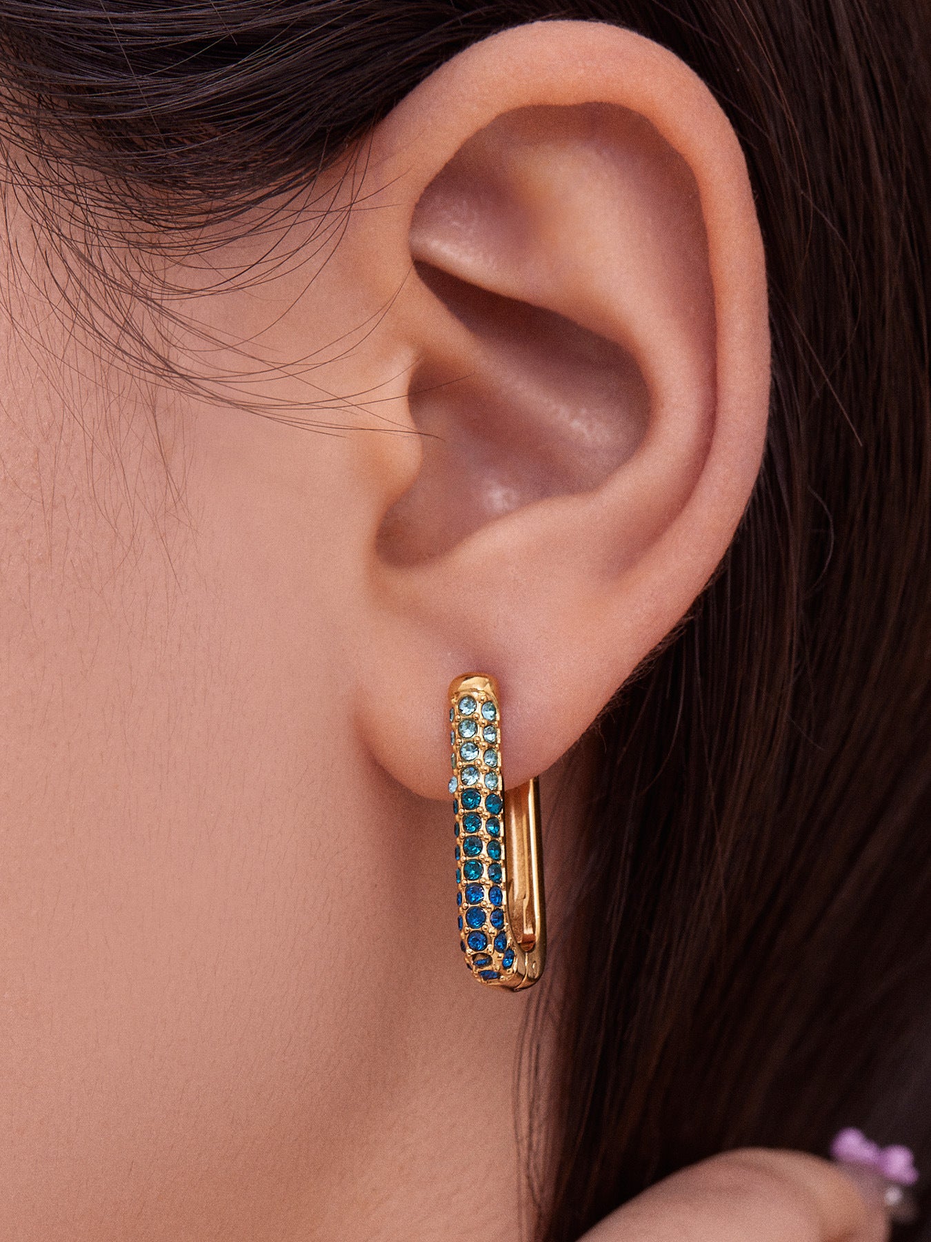 Stainless Steel Long U-Shaped Hoop Earrings with 5A Zircon – Elegant Colorful Statement Fashion Jewelry
