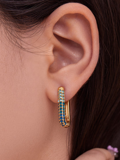 Stainless Steel Long U-Shaped Hoop Earrings with 5A Zircon – Elegant Colorful Statement Fashion Jewelry