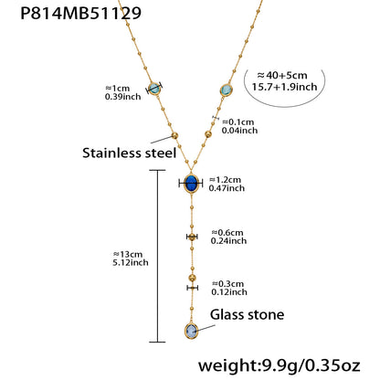 Stainless Steel Oval Gemstone Jewelry Series – Long Pendant Necklace · Bracelet · Drop Earrings | WANTI Jewelry