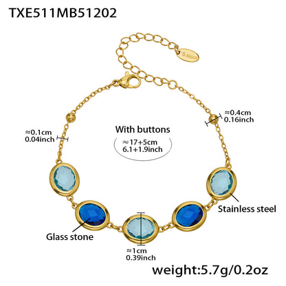 Candy Color Oval Glass Stone Necklace, Bracelet & Earrings Set – Stainless Steel | Fashion Jewelry | Colorful Minimalist Accessories