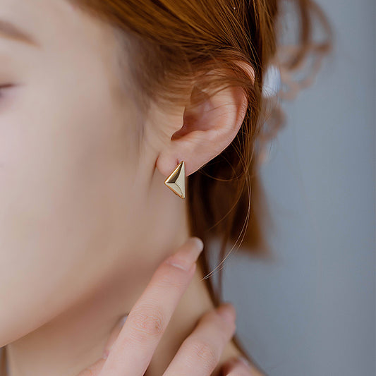 14K Solid Gold Geometric Triangle Earrings