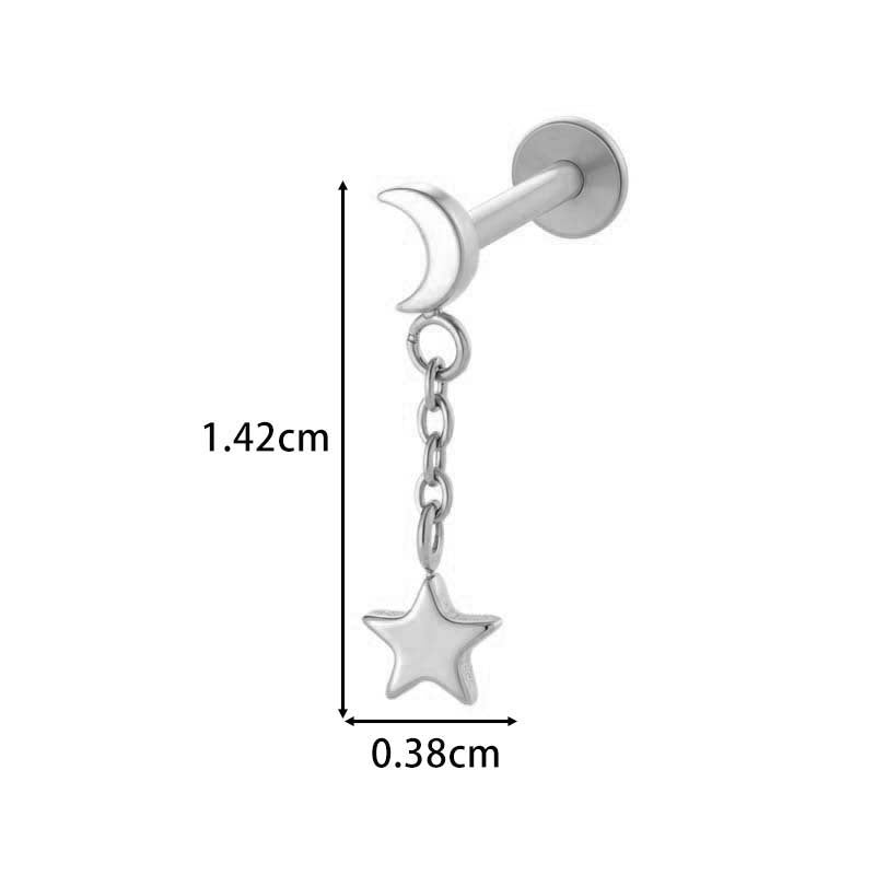 F136 Titanium Internally-Threaded Zirconia Pendant Stud — Star & Hexagram Flat-Back Cartilage Jewelry