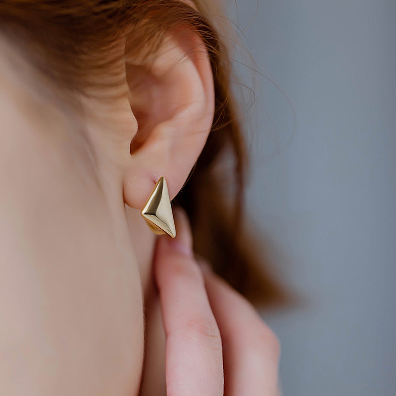 14K Solid Gold Geometric Triangle Earrings