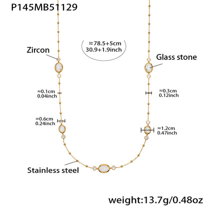 Stainless Steel Oval Gemstone Jewelry Series – Long Pendant Necklace · Bracelet · Drop Earrings | WANTI Jewelry