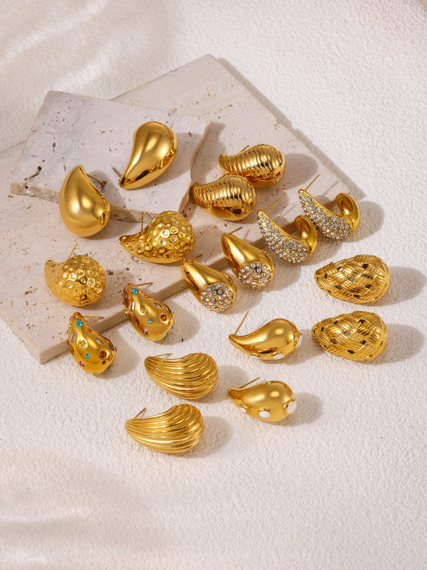 Elegant Teardrop Zircon Earrings – Stainless Steel Enamel, Pearl & Rhinestone Collection | Hypoallergenic Fashion Jewelry