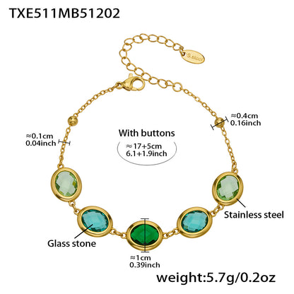 Candy Color Oval Glass Stone Necklace, Bracelet & Earrings Set – Stainless Steel | Fashion Jewelry | Colorful Minimalist Accessories