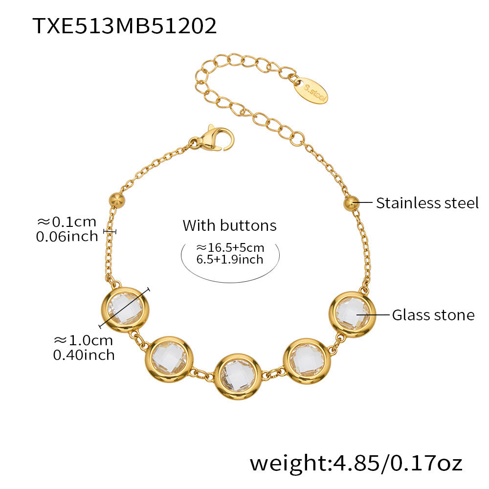 Candy Color Glass Stone Jewelry Set – Stainless Steel Necklaces, Bracelets & Earrings