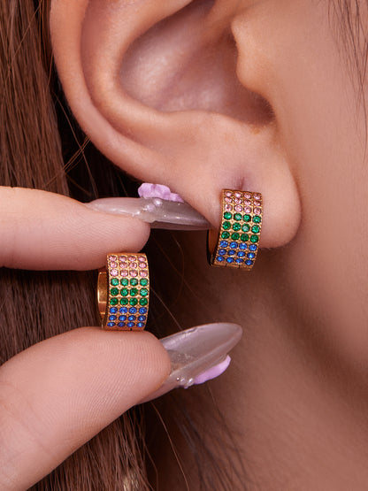 Stainless Steel Colorful Zircon Round Hoop Earrings Set – Modern Minimalist Retro Luxury Hoops