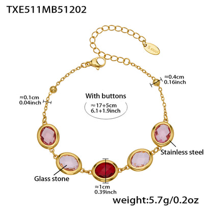 Candy Color Oval Glass Stone Necklace, Bracelet & Earrings Set – Stainless Steel | Fashion Jewelry | Colorful Minimalist Accessories