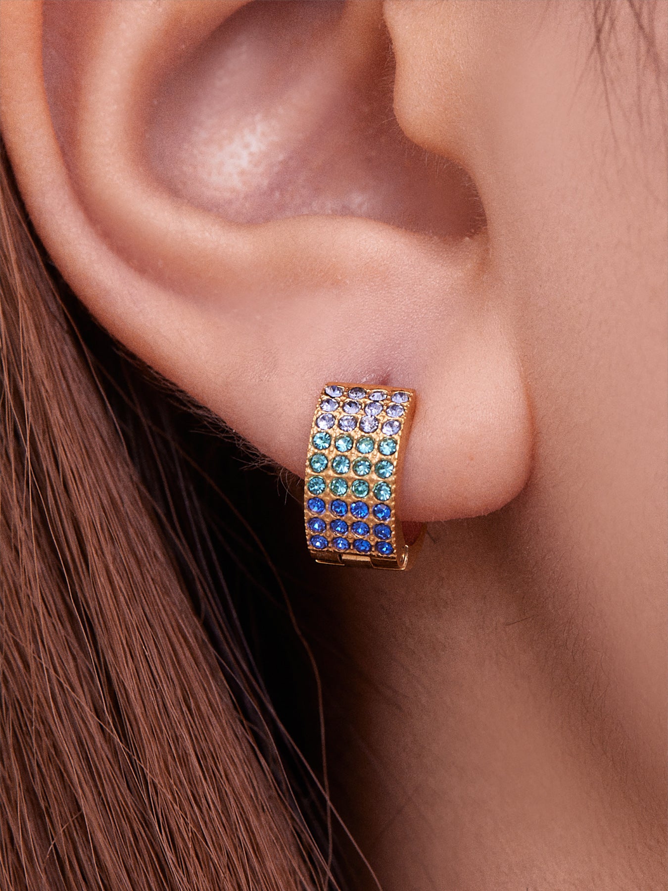 Stainless Steel Colorful Zircon Round Hoop Earrings Set – Modern Minimalist Retro Luxury Hoops