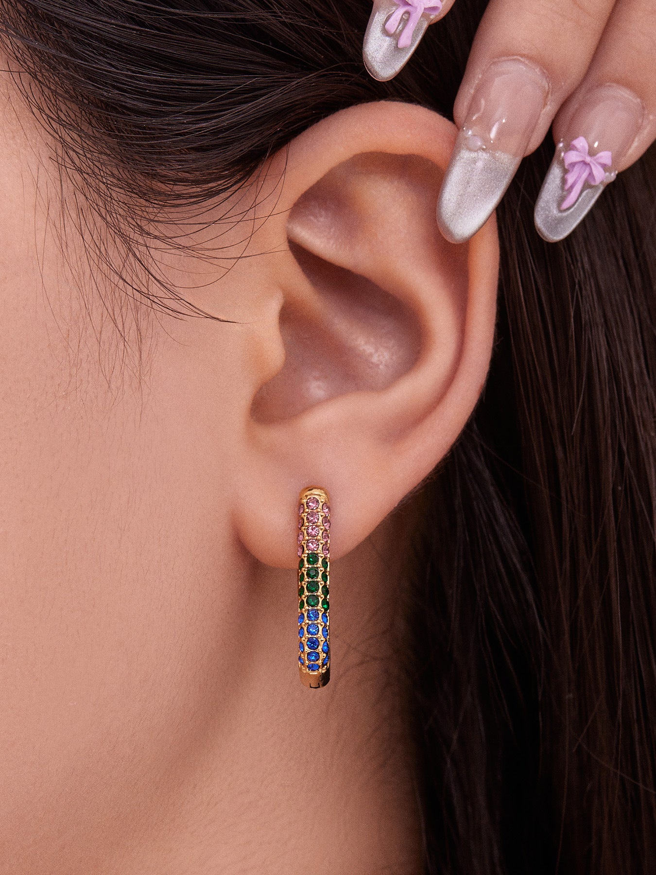 Stainless Steel Long U-Shaped Hoop Earrings with 5A Zircon – Elegant Colorful Statement Fashion Jewelry