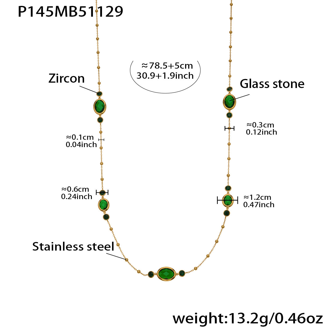 Stainless Steel Oval Gemstone Jewelry Series – Long Pendant Necklace · Bracelet · Drop Earrings | WANTI Jewelry