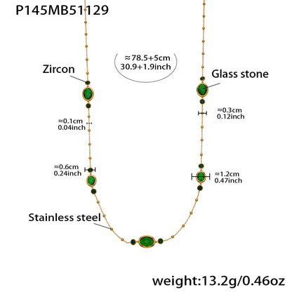 Stainless Steel Oval Gemstone Jewelry Series – Long Pendant Necklace · Bracelet · Drop Earrings | WANTI Jewelry