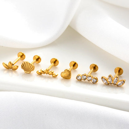 Titanium Heart-shaped Shell Horse Eye Zircon Piercing Earrings  Studs