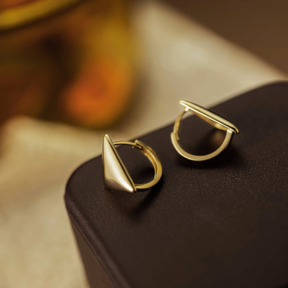 14K Solid Gold Geometric Triangle Earrings