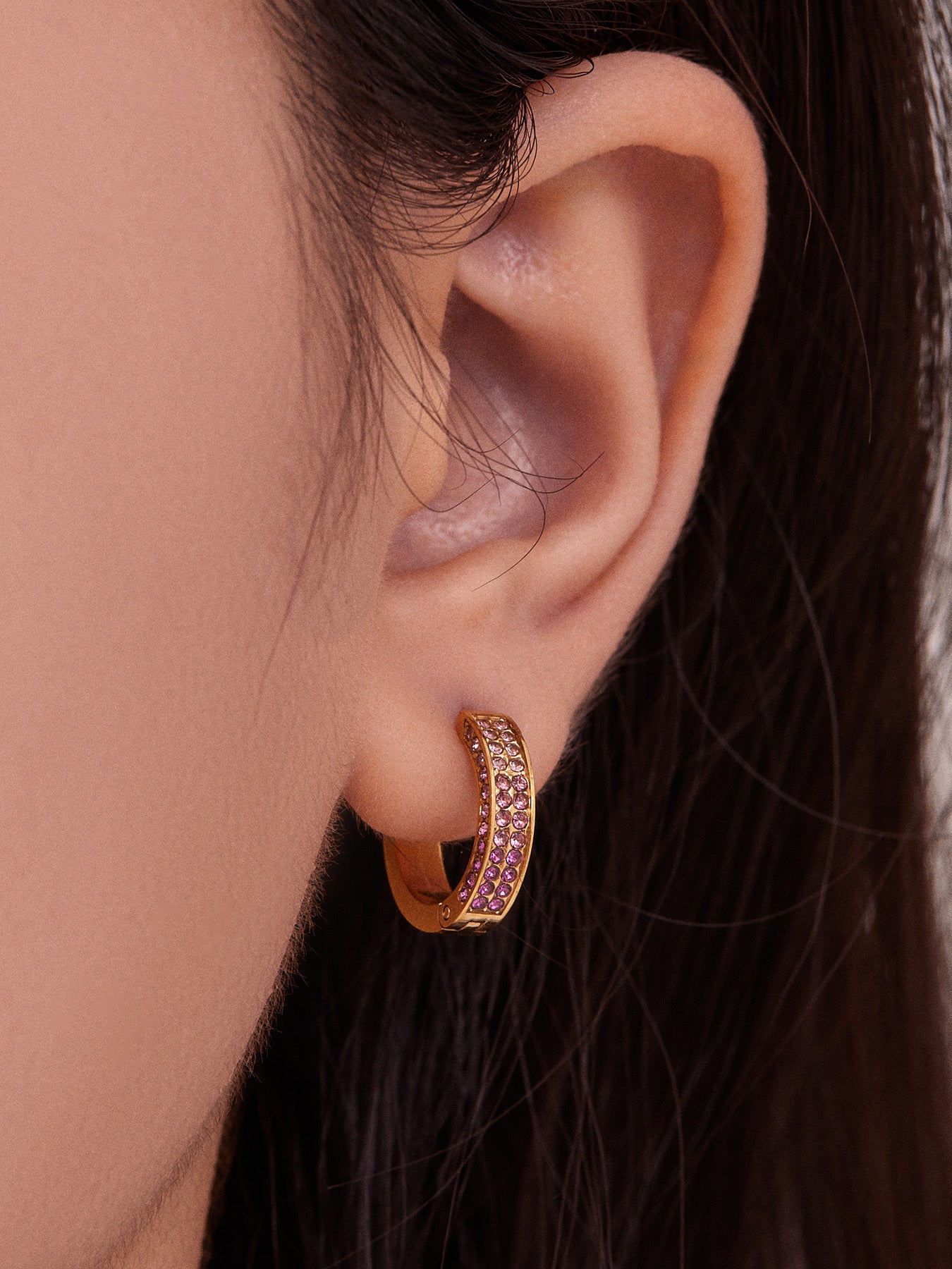 Stainless Steel U-Shaped Zircon Earrings – Colorful High-End Fashion Jewelry Hoop Set