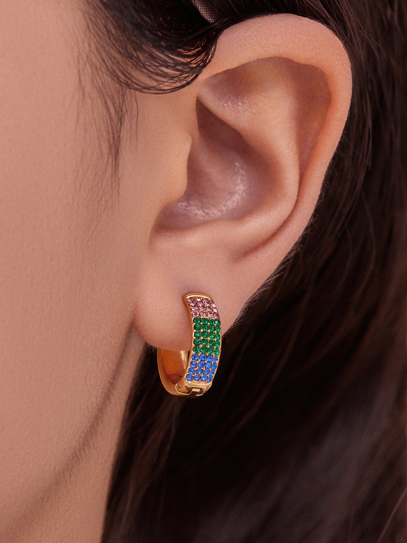 Stainless Steel Geometric Round Zircon Earrings – Multicolor Sparkle Hoop Earrings | WANTI Jewelry