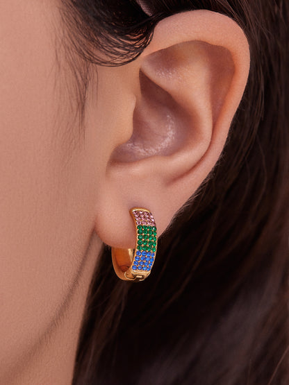 Stainless Steel Geometric Round Zircon Earrings – Multicolor Sparkle Hoop Earrings | WANTI Jewelry