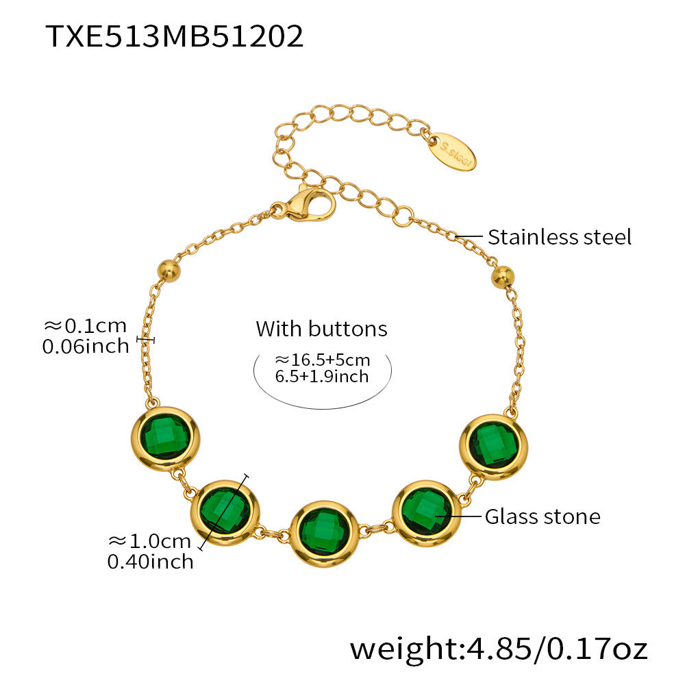 Candy Color Glass Stone Jewelry Set – Stainless Steel Necklaces, Bracelets & Earrings