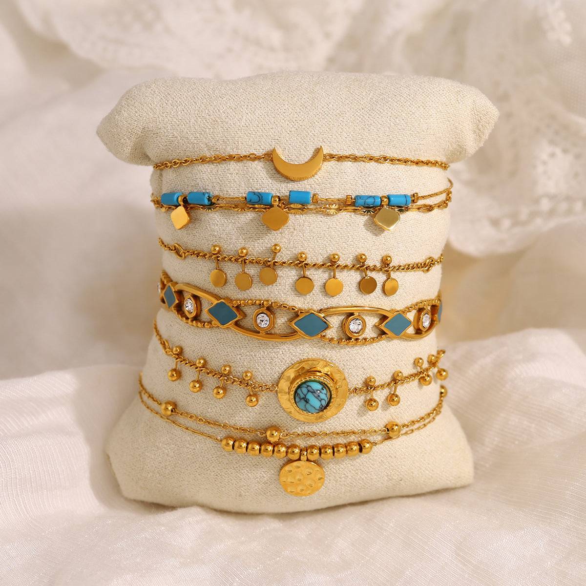 18K Gold-Plated Titanium Steel Bangle – Turquoise, Enamel & Crystal Jewelry