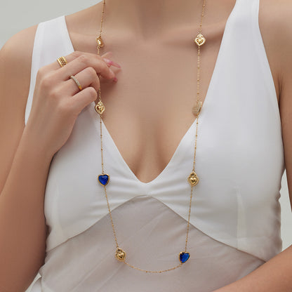 Sparkling Heart Glass Necklace & Earrings Set – Colorful Long Pendant Chain · Stainless Steel Hypoallergenic Jewelry