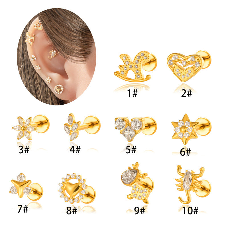 G23/F136 Titanium CZ Heart Flower Carousel Internal Thread Lip & Cartilage Stud | 10 Styles