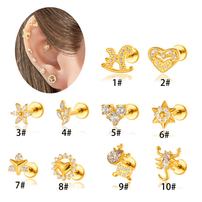 G23/F136 Titanium CZ Heart Flower Carousel Internal Thread Lip & Cartilage Stud | 10 Styles