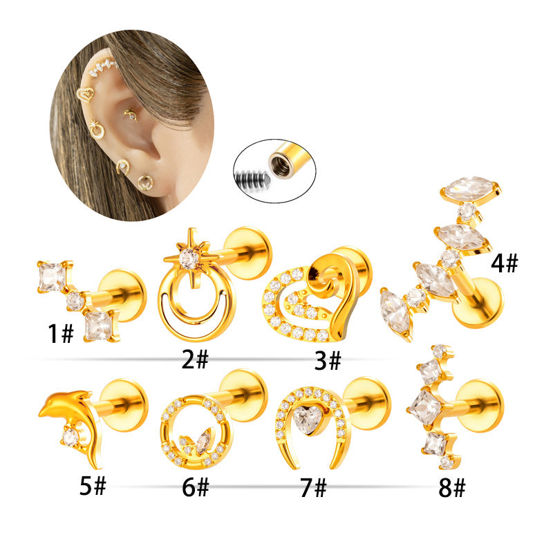 Implant Grade G23 ASTM F136 Titanium CZ Labret Stud | Internal Thread 16G Flat Back Lip & Cartilage Earring