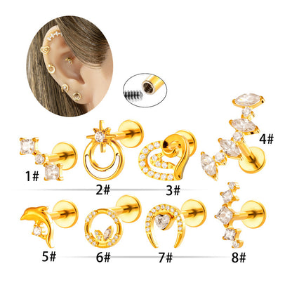 Implant Grade G23 ASTM F136 Titanium CZ Labret Stud | Internal Thread 16G Flat Back Lip & Cartilage Earring