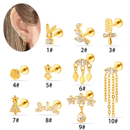 G23/F136 Titanium Micro CZ Internal Thread Piercing Jewelry – Christmas Tree, Rose, Comb & Bunny | 10 Styles