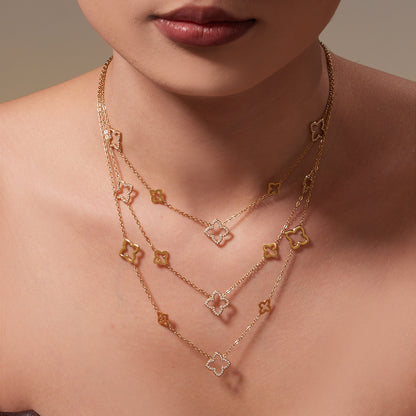 Stainless Steel Four-Leaf Clover Zirconia Jewelry Set – Necklace, Earrings & Ring | Minimalist Lucky Clover Jewelry | Fashion Stainless Steel Accessories