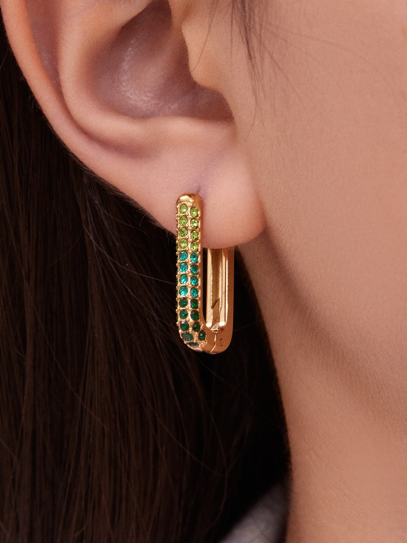 Stainless Steel Long U-Shaped Hoop Earrings with 5A Zircon – Elegant Colorful Statement Fashion Jewelry