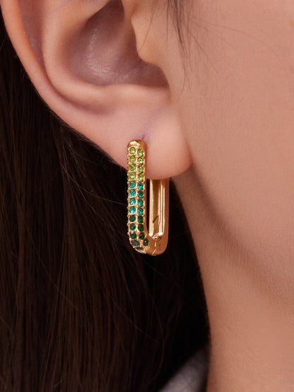 Stainless Steel Long U-Shaped Hoop Earrings with 5A Zircon – Elegant Colorful Statement Fashion Jewelry