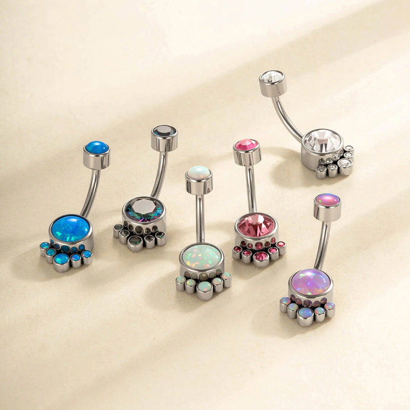 G23/F136 Titanium Belly Button Ring with Zircon & Opal | Internally Threaded Navel Piercing Jewelry