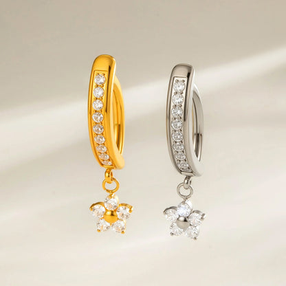 G23/F136 Titanium Belly Button Ring with Cubic Zirconia Flower Dangle | Stylish Navel Piercing Jewelry