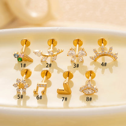 F136 Titanium Internally Threaded CZ Cartilage Stud Earrings – Flat Back Piercing Jewelry