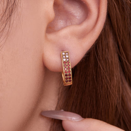 U-Shaped Geometric Zircon Earrings | Stainless Steel Micro Paved Colorful Hoop Earrings | Minimalist Modern Fashion Jewelry