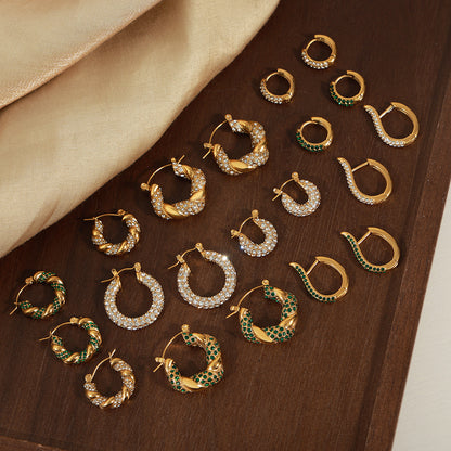 Stainless Steel Zircon Hoop Earrings Set | Modern Minimalist Sparkling Fashion Jewelry