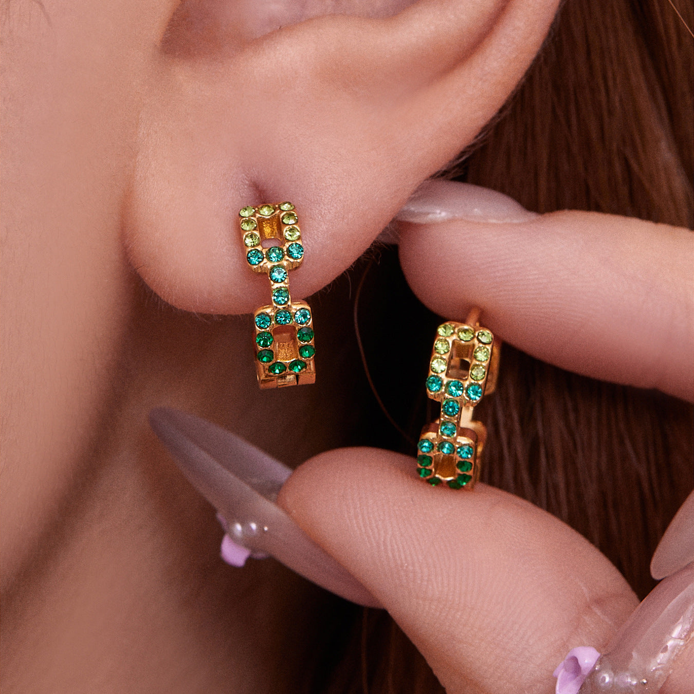 Geometric Hollow Zircon Earrings | Stainless Steel Colorful Micro Paved Hoop Earrings | Minimalist Modern Fashion Jewelry