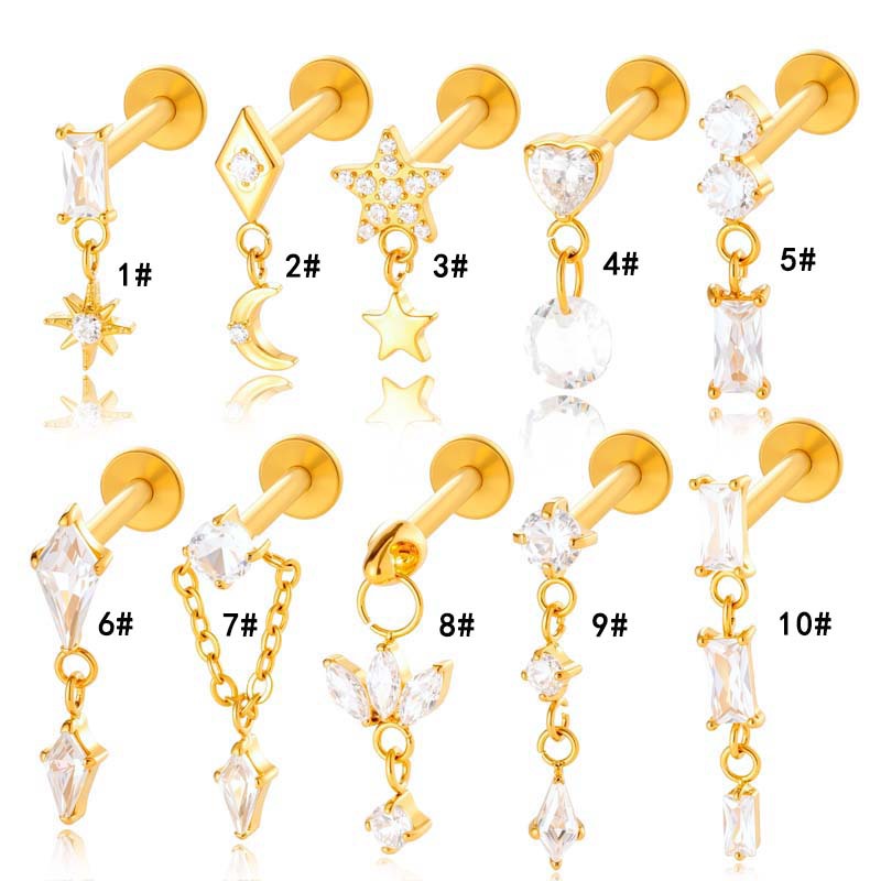 F136 Titanium Internally Threaded Dangling CZ Cartilage Stud – Hypoallergenic Piercing Jewelry