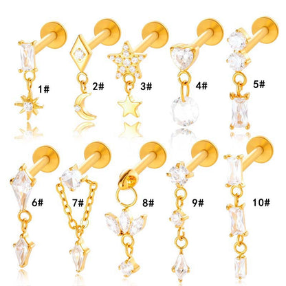 F136 Titanium Internally Threaded Dangling CZ Cartilage Stud – Hypoallergenic Piercing Jewelry