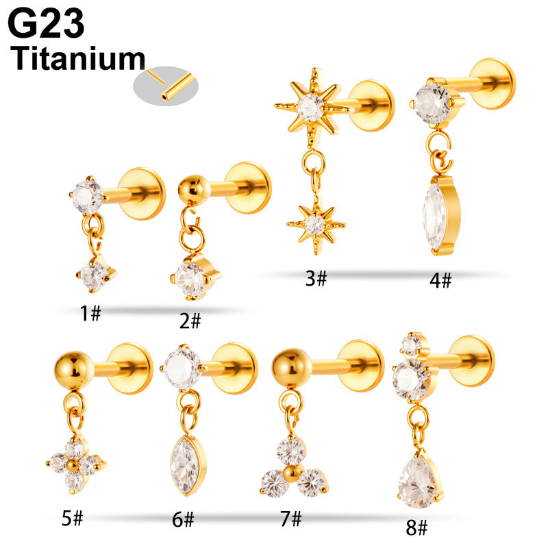 Implant Grade ASTM F136 Titanium Threadless Push Pin Sun Zircon Flat Back Stud | Geometric Helix Cartilage Tragus Lip Piercing Jewelry