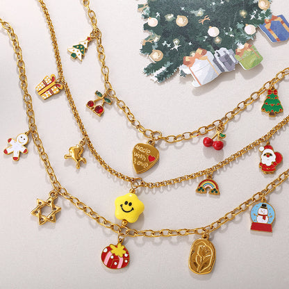 Gold Stainless Steel Christmas Holiday Pendant Tassel Necklace | Festive Fashion Jewelry